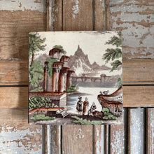 Load image into Gallery viewer, Antique Transferware Landscape Tile – Romantic Ruins Scene c1880-1900
