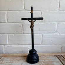 Load image into Gallery viewer, Antique French Ebonized Standing Crucifix - Black Wood &amp; Brass Corpus c. 1900s
