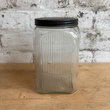 Load image into Gallery viewer, Vintage Ribbed Glass Coffee Canister with Metal Lid c1930s
