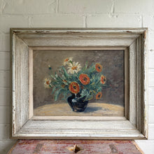 Load image into Gallery viewer, Vintage Floral Oil Painting - Ranunculus &amp; Daisies in Cobalt Vase
