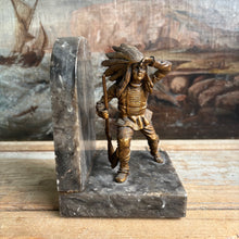 Load image into Gallery viewer, 1920s Art Deco Single Bookend - Bronze Warrior Chief on Grey Marble
