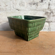 Load image into Gallery viewer, Vintage Mid-Century Forest Green Basketweave Planter
