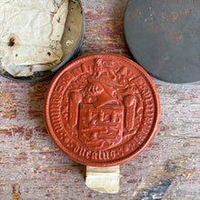 Load image into Gallery viewer, Rare 19th C. Queen Victoria Great Seal of the Realm Red Wax Impression in Original Tin Box - 6" Royal Document Seal
