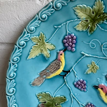 Load image into Gallery viewer, Vintage Black Forest Art Pottery Majolica Bird &amp; Grape Plate
