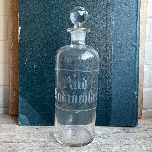 19thC Antique Etched Apothecary Bottle c1880