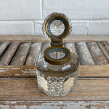 Load image into Gallery viewer, Antique Victorian Cut Crystal Inkwell with Brass Hinged Lid
