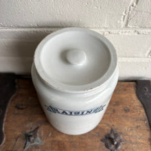 Load image into Gallery viewer, Antique Ironstone “RAISINS” Kitchen Storage Jar with Lid c.1920
