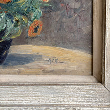 Load image into Gallery viewer, Vintage Floral Oil Painting - Ranunculus &amp; Daisies in Cobalt Vase
