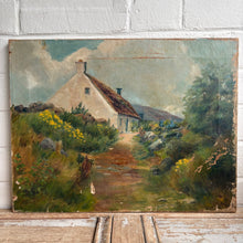 Load image into Gallery viewer, Vintage European Cottage Landscape Oil Painting on Canvas - “The House on the Hill, Nantucket”
