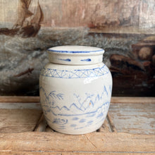 Load image into Gallery viewer, Vintage Blue &amp; White Hand-Painted Ginger Jar with Lid
