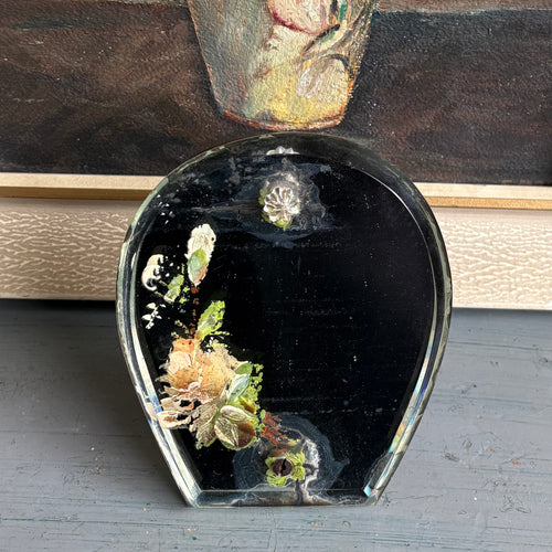 Antique Horseshoe Mirror with Painted Flowers