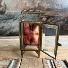 Load image into Gallery viewer, Antique French Ormolu &amp; Beveled Glass Pocket Watch Display Box - Pink Silk - c.1890s
