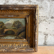 Load image into Gallery viewer, 19th Century English School Antique Oil Painting of Stone Bridge Landscape - Original Ornate Gilt Gesso Frame
