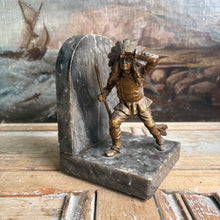 Load image into Gallery viewer, 1920s Art Deco Single Bookend - Bronze Warrior Chief on Grey Marble
