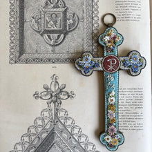 Load image into Gallery viewer, 19th C. Italian Micro Mosaic Cross - 7" Chi-Rho PAX Grand Tour Cross c.1890
