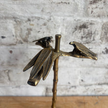 Load image into Gallery viewer, 1970s Brass Triple Palm Clip Stand - Faux Bamboo Photo Holder
