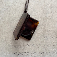 Load image into Gallery viewer, Victorian Miniature Piqué-Inlaid Faux Tortoise Pendant Book on Chain (c. 1880–1900)
