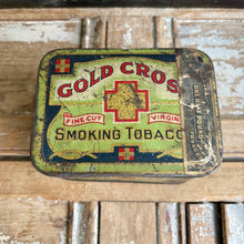 Load image into Gallery viewer, Antique Gold Cross Fine Cut Smoking Tobacco Tin c1930
