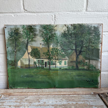 Load image into Gallery viewer, Antique 1912 Belgian Oil Painting - Thatched Cottage Farmhouse Landscape
