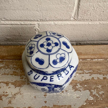 Load image into Gallery viewer, Vintage Japanese "SUPERBA" Ginger Jar Tea Caddy - Blue &amp; White c1960
