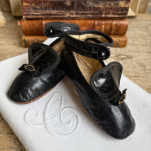 Load image into Gallery viewer, Antique French Black  Leather Doll Shoes c1900
