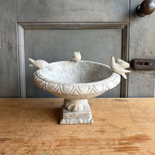 Load image into Gallery viewer, Large Antique Italian Alabaster Birdbath with Three Birds 12”
