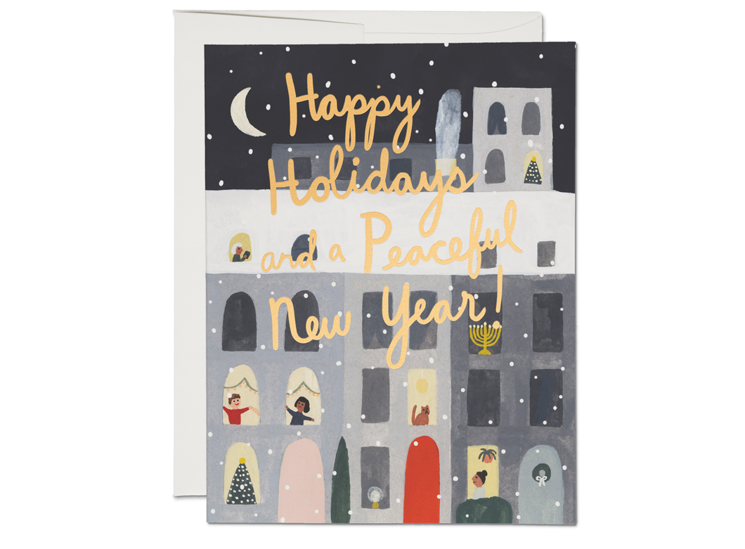 City Snow Holiday Greeting Card by Red Cap Cards