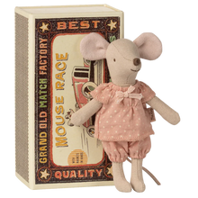 Load image into Gallery viewer, Maileg - Big Sister Mouse in a Matchbox Pink Polka Dot Pajamas

