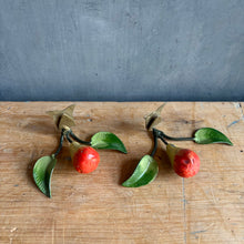 Load image into Gallery viewer, Pr. of Vintage Italian Tole Pear Placecard Holders c1960
