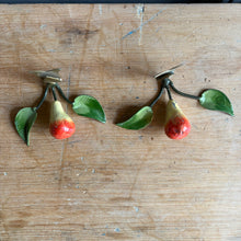 Load image into Gallery viewer, Pr. of Vintage Italian Tole Pear Placecard Holders c1960
