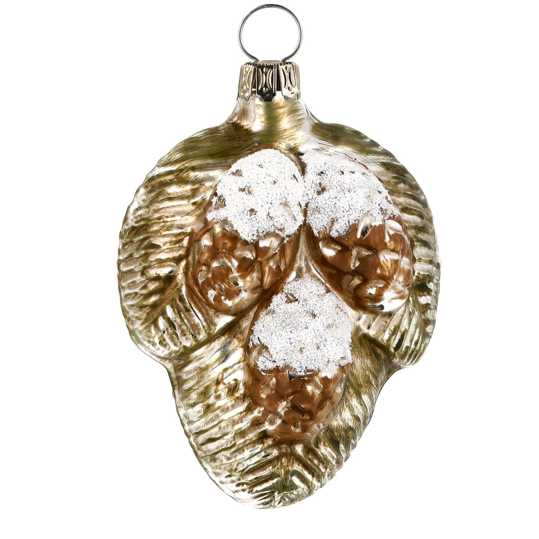 Spruce with Small Pine Cones Glass Ornament Made in Germany