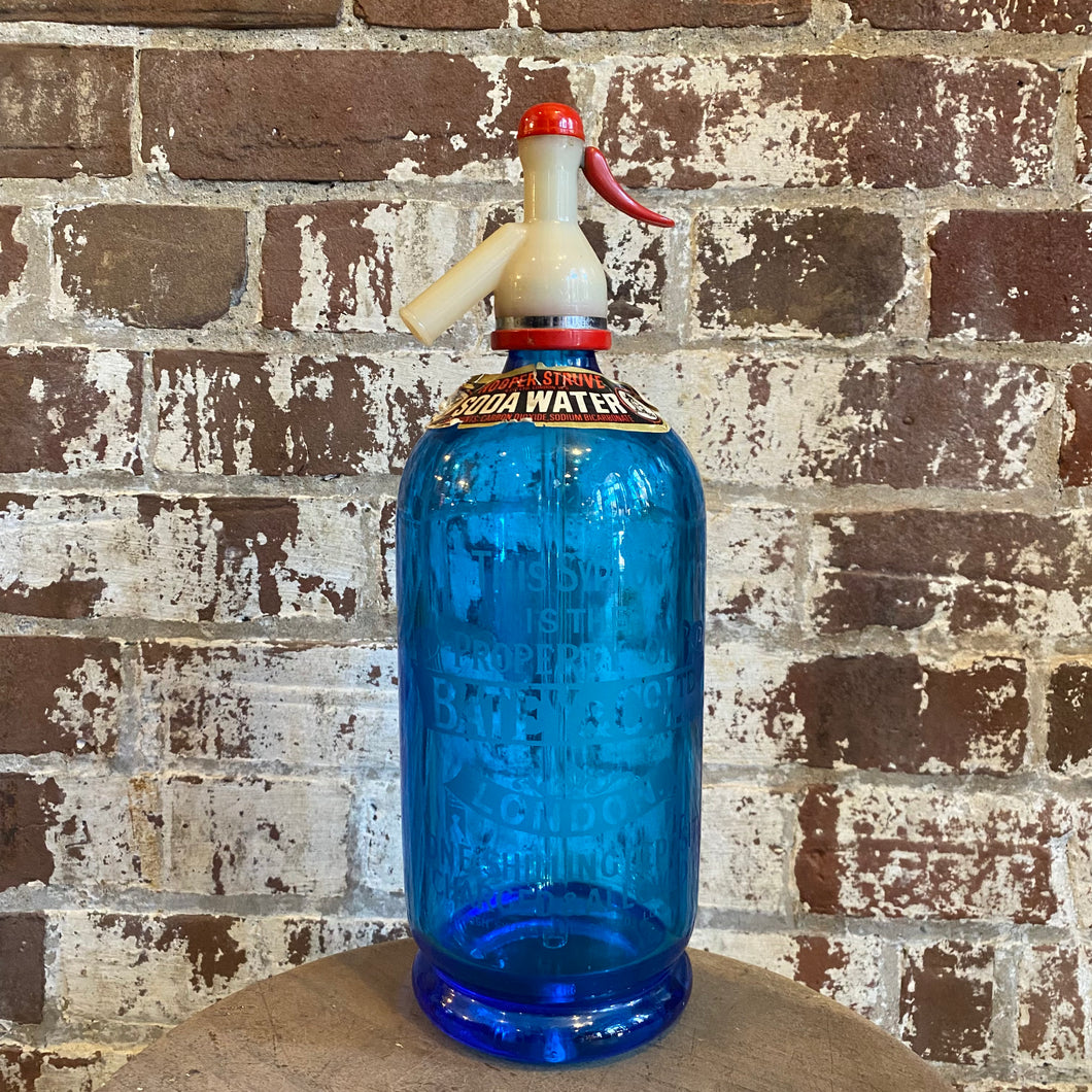 Rare Blue Glass Soda Siphon/Seltzer Bottle