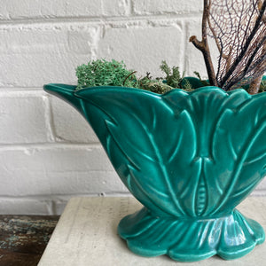 Vintage Green Fan Pottery Vase