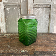 Load image into Gallery viewer, Vintage Green Glass Hoosier Tea Canister - 5 1/2&quot;H
