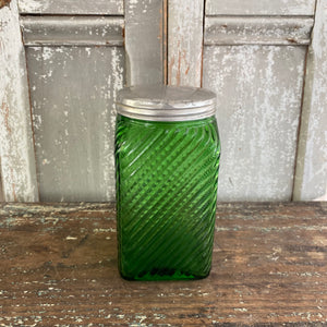 Vintage Green Glass Hoosier Tea Canister - 5 1/2"H