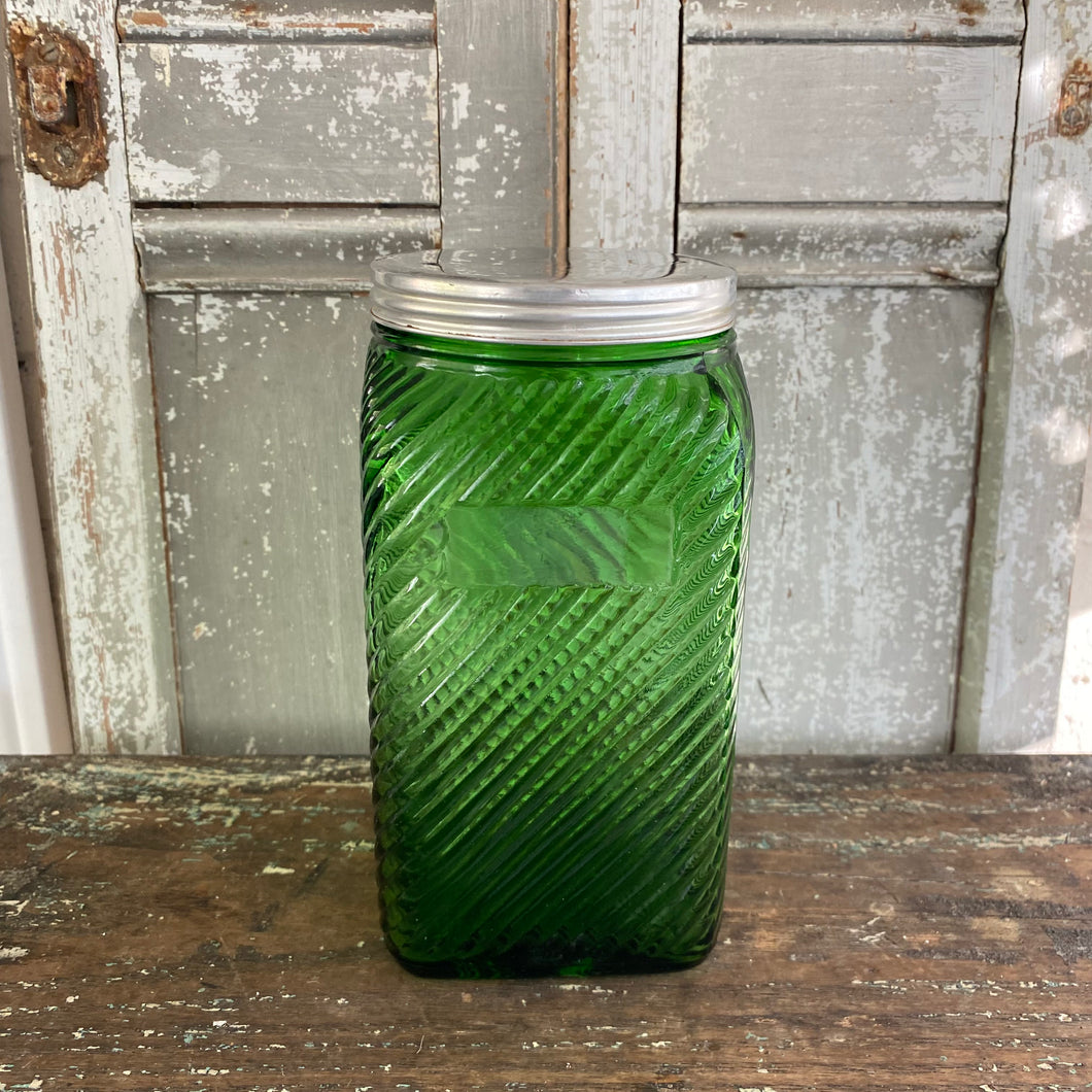 Vintage Owens Illinois Green Glass Coffee Canister