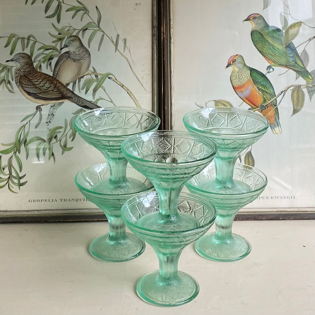 Vintage Pale Green Ice Cream Coupes Set/6