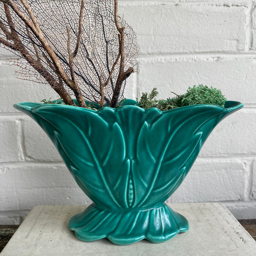 Vintage Green Fan Pottery Vase