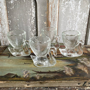 Vintage Pressed Glass Swan Eggcups Set/4