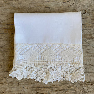 Antique French Linen Towel with Lace