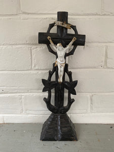 Antique Black Forest Carved Wood Religious Artifact Bisque Corpus Jesus Christ Altar Made in Germany 19th Century