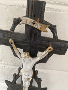Antique Black Forest Carved Wood Religious Artifact Bisque Corpus Jesus Christ Altar Made in Germany 19th Century