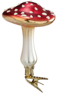 Flat Top Glass Mushroom Clip On Ornament by Inge Glas of Germany