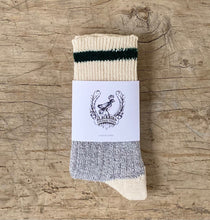 Load image into Gallery viewer, Green Striped Grey Body Cotton Socks Made in Toronto
