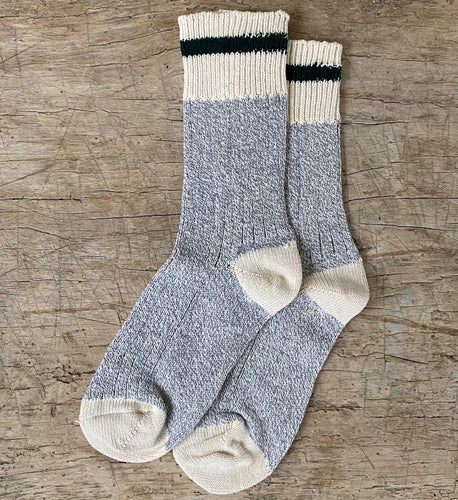 Green Striped Grey Body Cotton Socks Made in Toronto