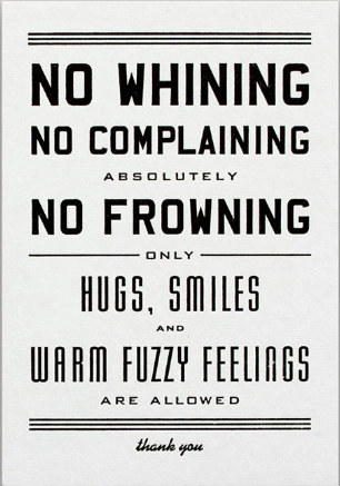 No Whining Letterpress Postcard