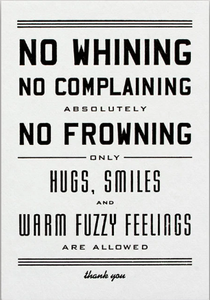 No Whining Letterpress Postcard