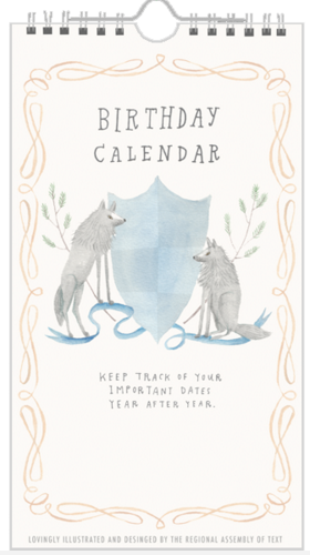 Animal Crest Birthday Calendar from The Regional Assembly of Text in Vancouver BC