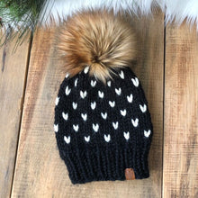 Load image into Gallery viewer, Little Hearts Hand Knitted Hat with Pom
