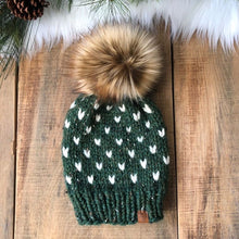 Load image into Gallery viewer, Little Hearts Hand Knitted Hat with Pom
